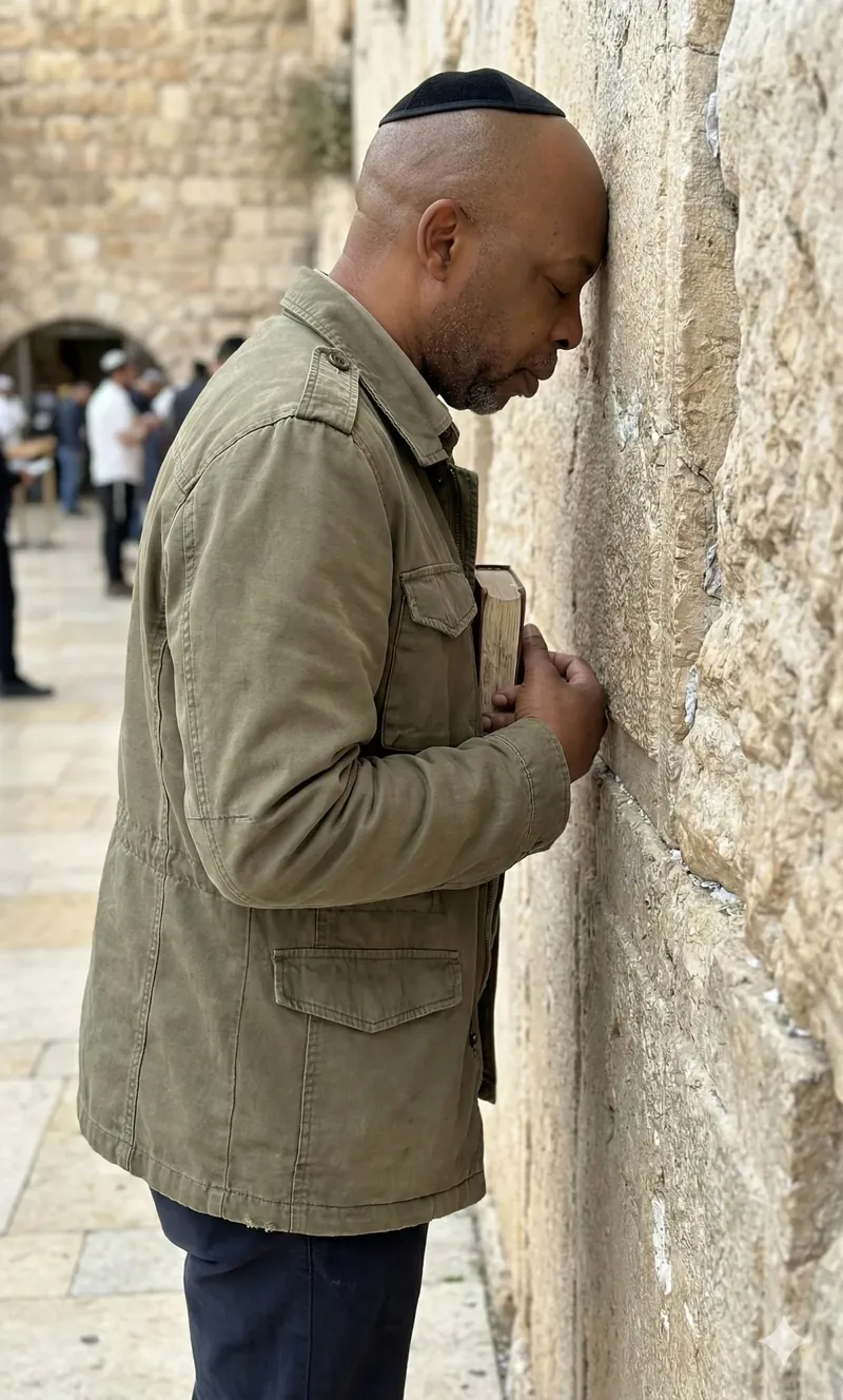 Le Rabbin Kamael Shem en prière au Mur des Lamentations à Jérusalem